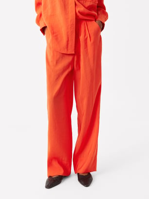 Exclusivo Online - Pantalón Recto Con Pinzas, Naranja, hi-res