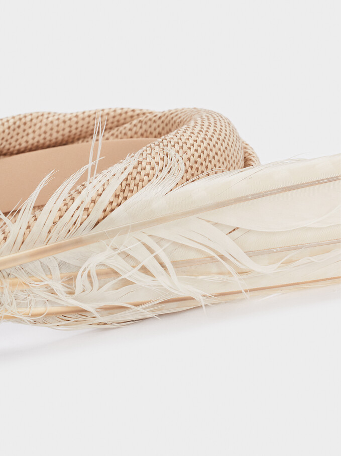 Headband With Feather Detail, Beige, hi-res