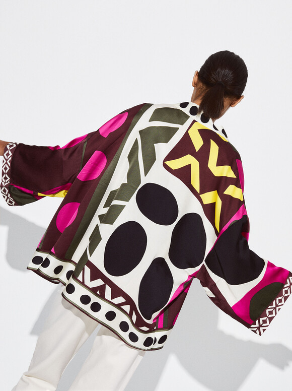 Geometric Printed Kimono , Multicolor, hi-res