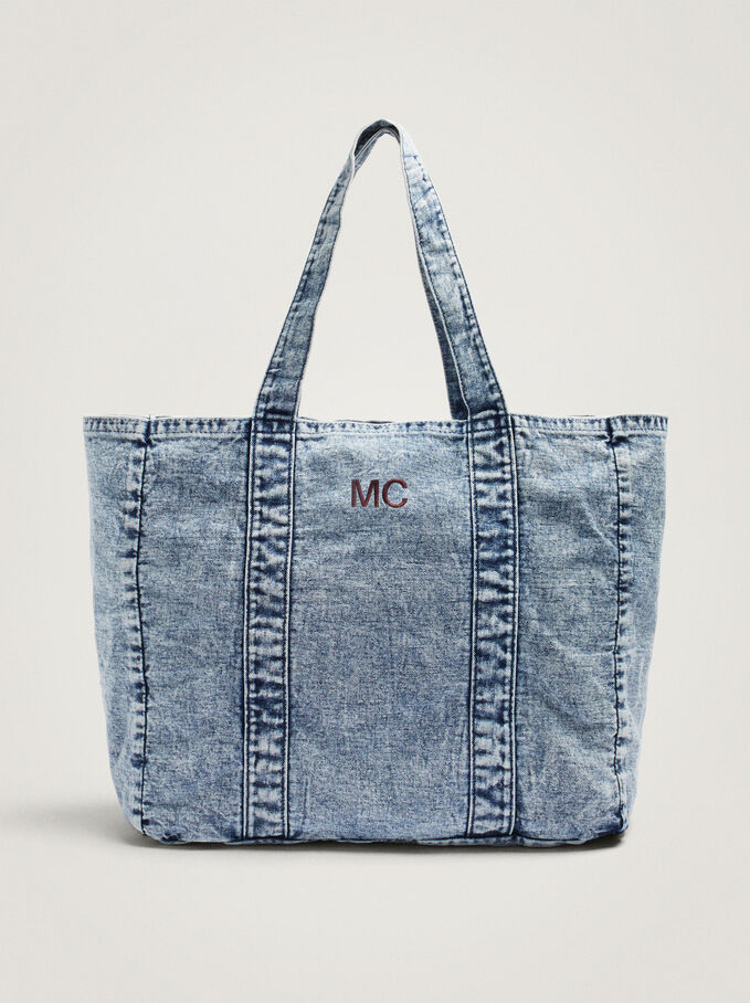 Denim Customizable Shopper Bag, Blue, hi-res