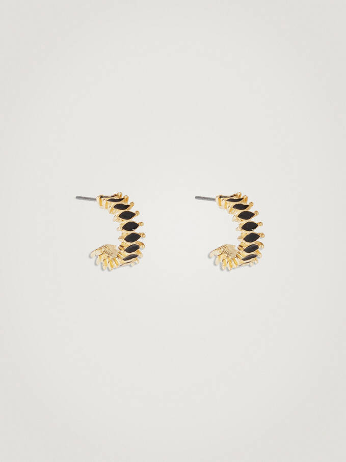 Metallic Golden Hoop Earrings, Black, hi-res