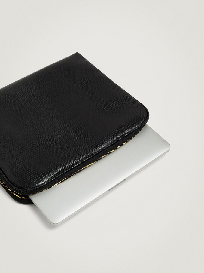 Embossed Briefcase For 15” Laptop, Black, hi-res
