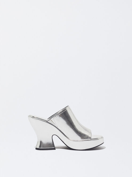 High Heel Metallic Sandals, Silver, hi-res