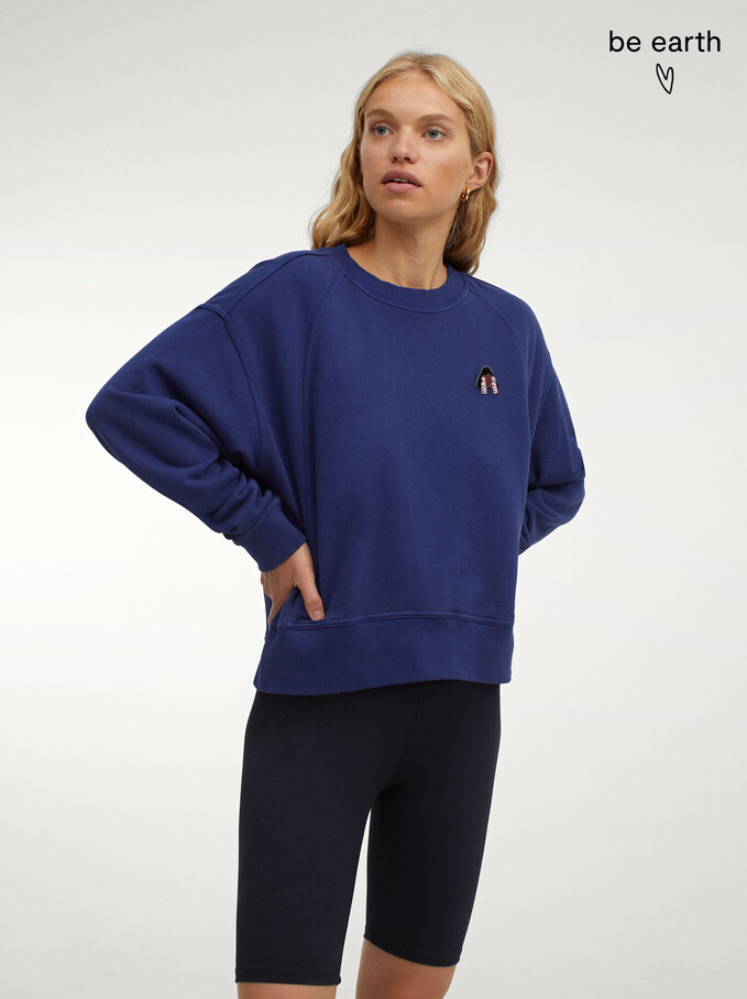 100% Cotton Sweatshirt, Navy, hi-res