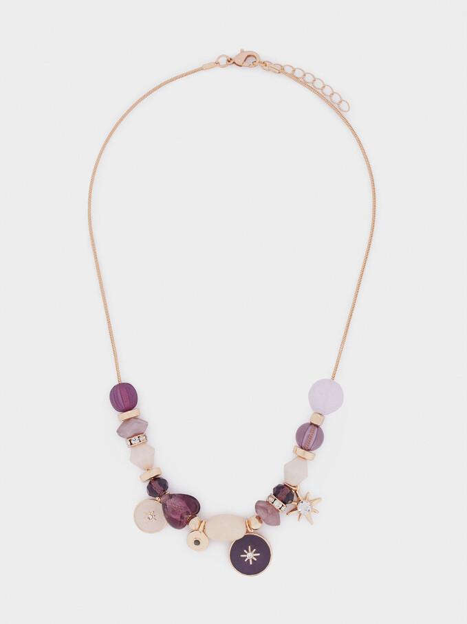 Stone And Charms Short Necklace, Multicolor, hi-res
