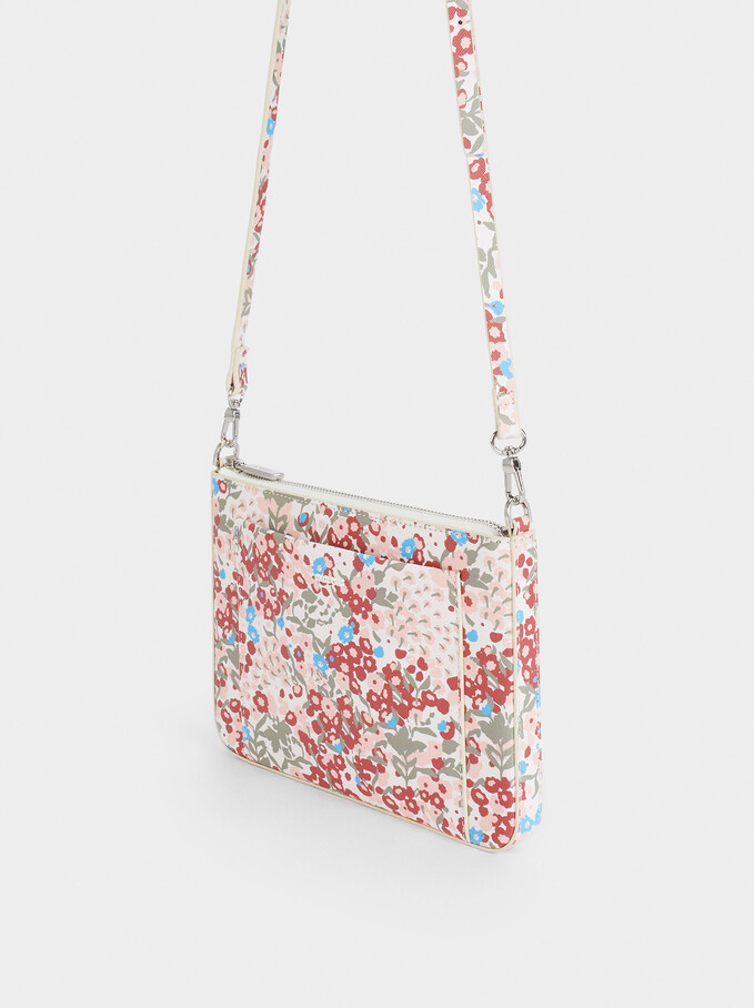 Floral Print Crossbody Bag, Pink, hi-res