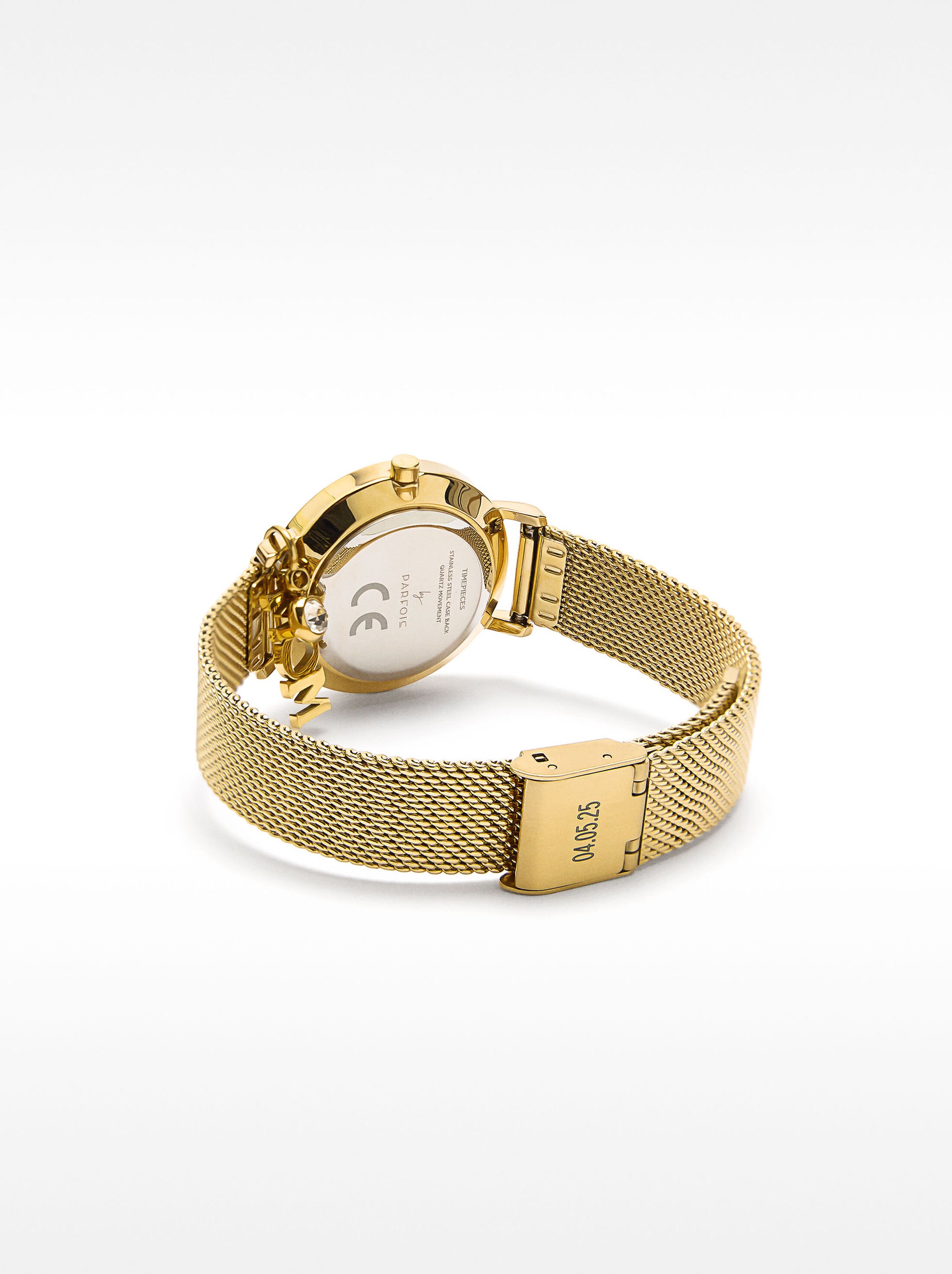 Watch with metal mesh bracelet and charm image number 3.0