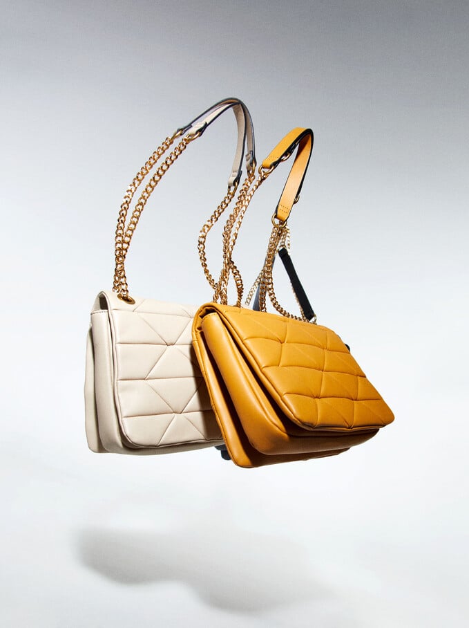 Quilted Bag With Chain, Yellow, hi-res
