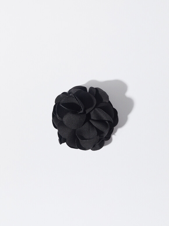 Flower Brooch, Black, hi-res