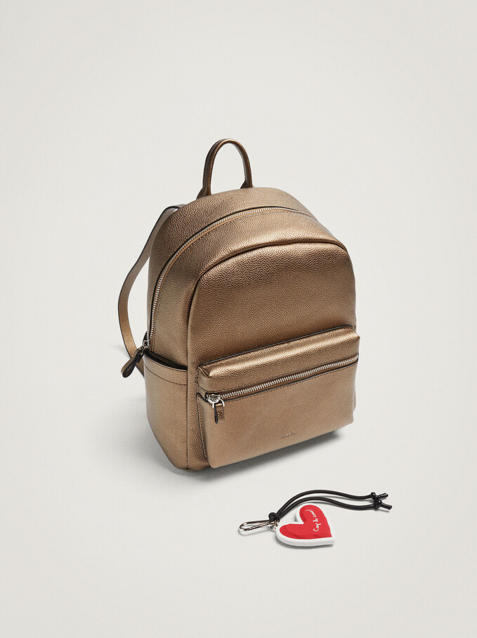 Backpack With Heart Pendant, Golden, hi-res