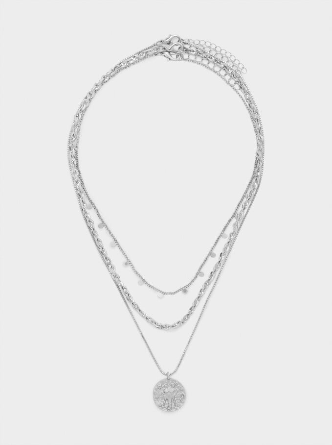 Set Of Contrast Medallion Necklaces, Silver, hi-res