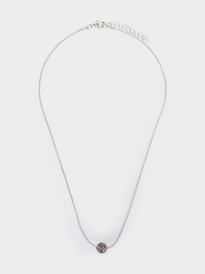 Short Silver Necklace With Crystals, Silver, hi-res