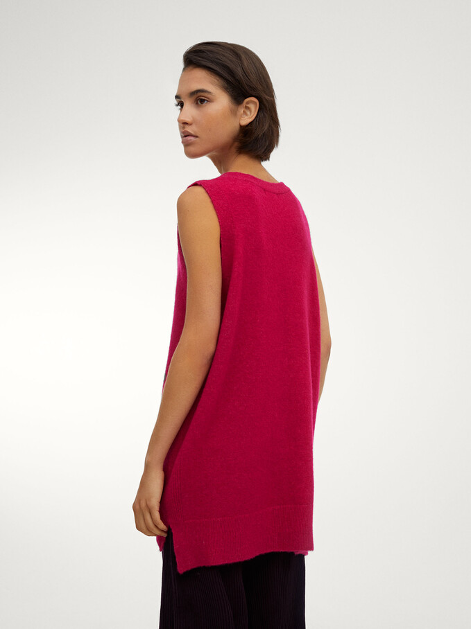 Knitted V-Neck Vest, Pink, hi-res