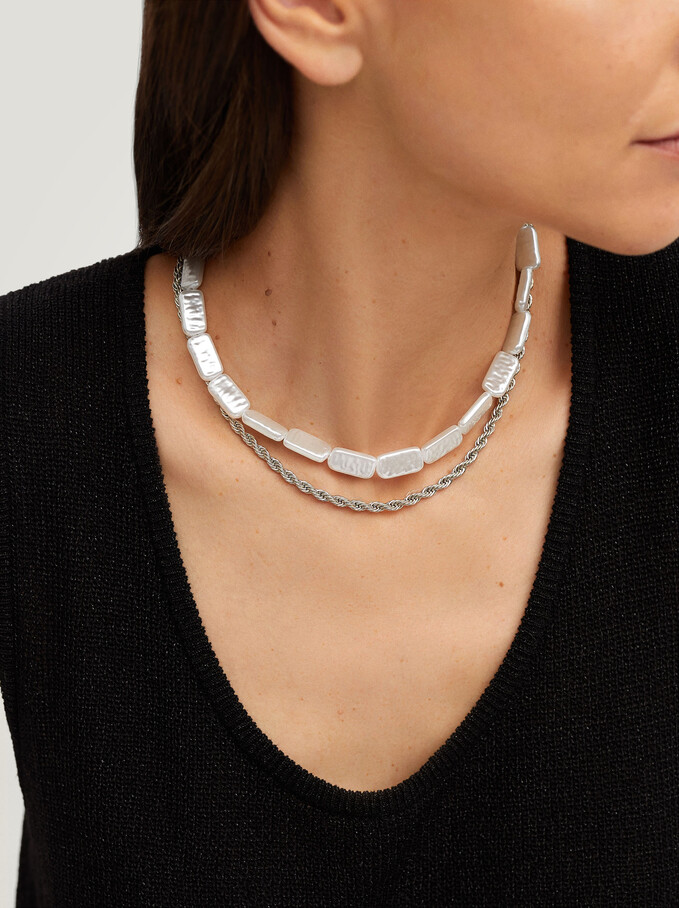 Short Combined Necklace, White, hi-res
