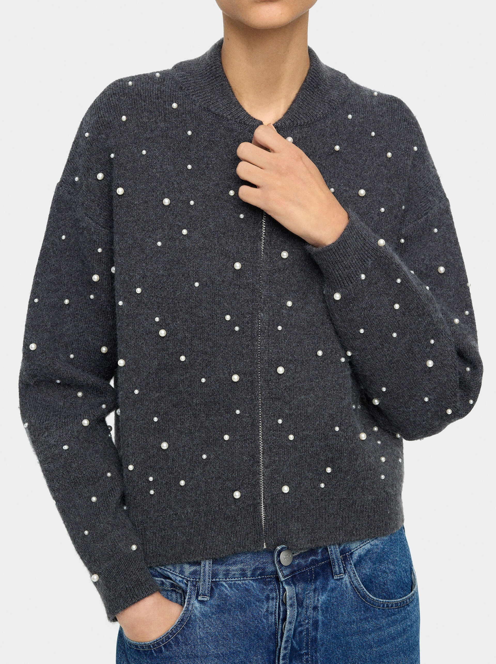Strickjacke aus Strick mit Perlen image number 3.0