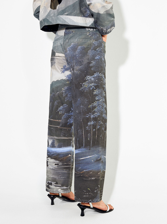 100% Cotton Printed Pants, Multicolor, hi-res