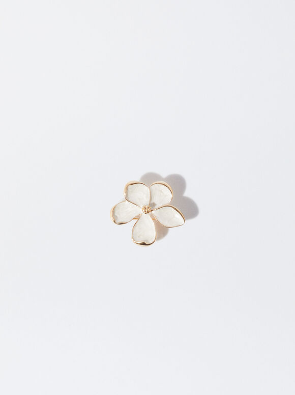 Brooch With Enameled Flower, White, hi-res