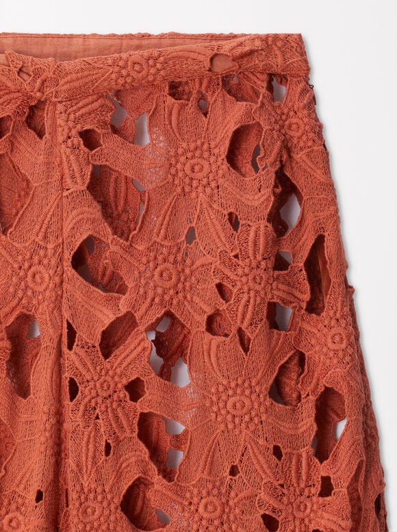 Online Exclusive - Embroidered Cotton Pants, Orange, hi-res
