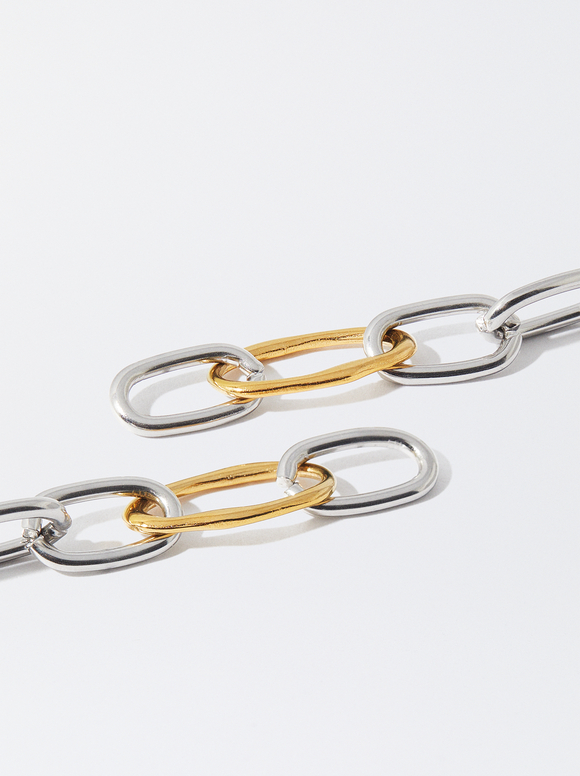 Stainless Steel Link Earrings, Multicolor, hi-res