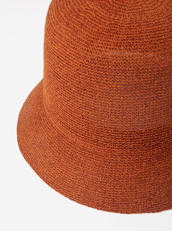 Knitted Bucket Hat, Brick Red, hi-res