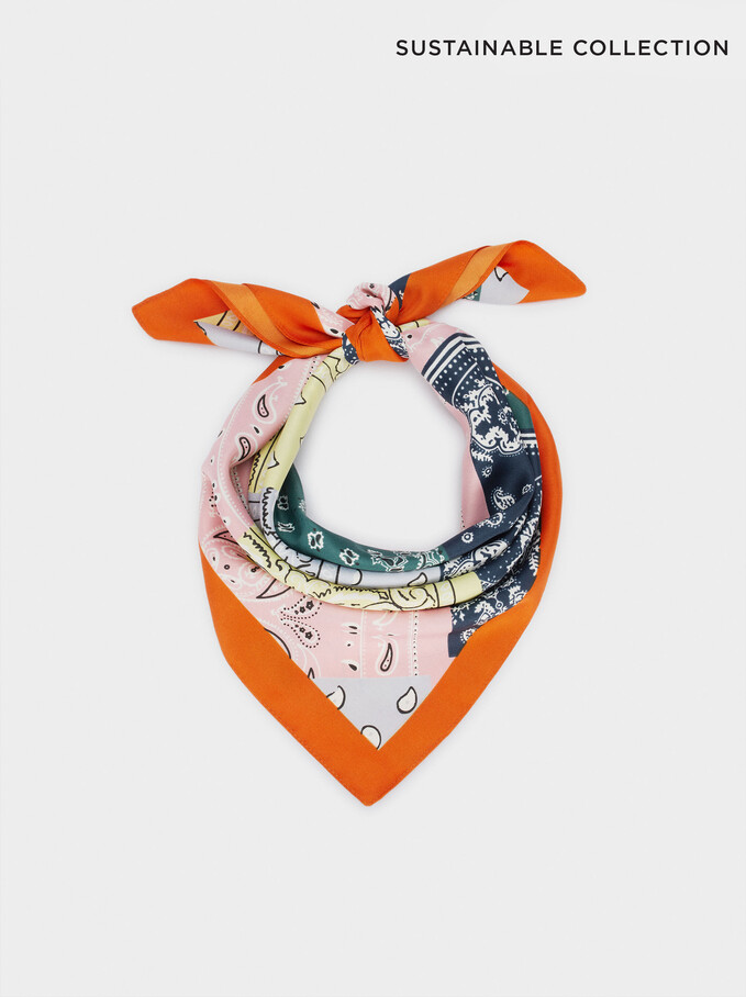 Printed Square Neckerchief Made From Recycled Materials, Multicolor, hi-res