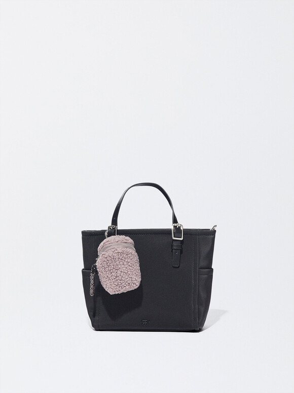Nylon-Effect Tote Bag With Detachable Coin Purse, Black, hi-res