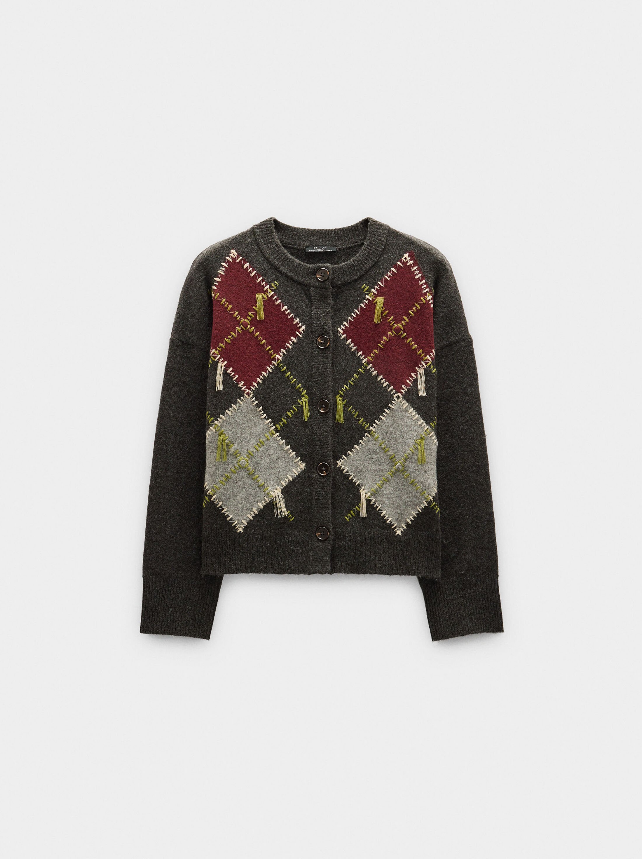 Knitted cardigan with argyle pattern image number 4.0