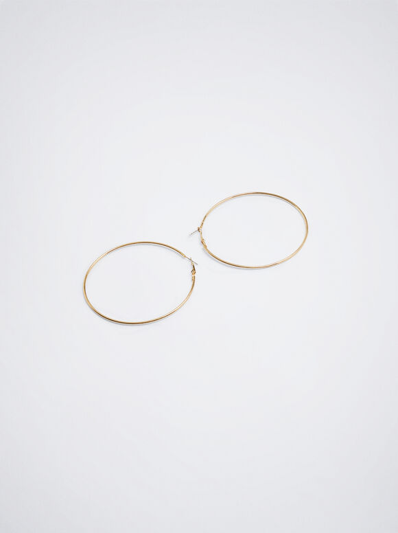 Thin Golden Hoop Earrings, Golden, hi-res