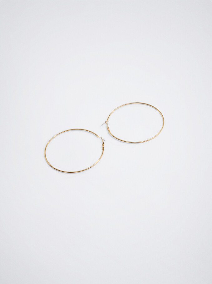 Thin Golden Hoop Earrings, Golden, hi-res