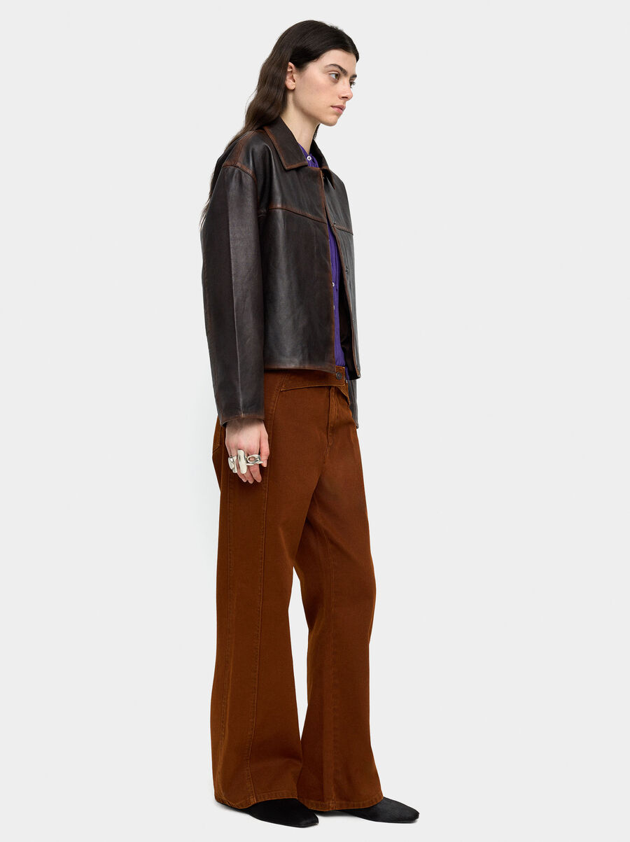 Leather jacket with topstitching