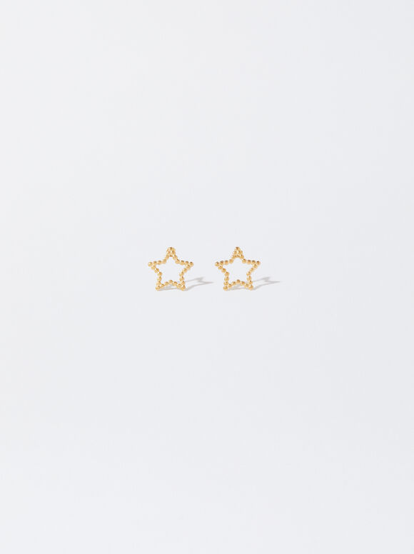 Stainless Steel Earrings With Stars, Golden, hi-res