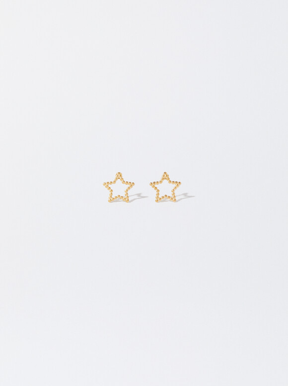 Stainless Steel Earrings With Stars, Golden, hi-res
