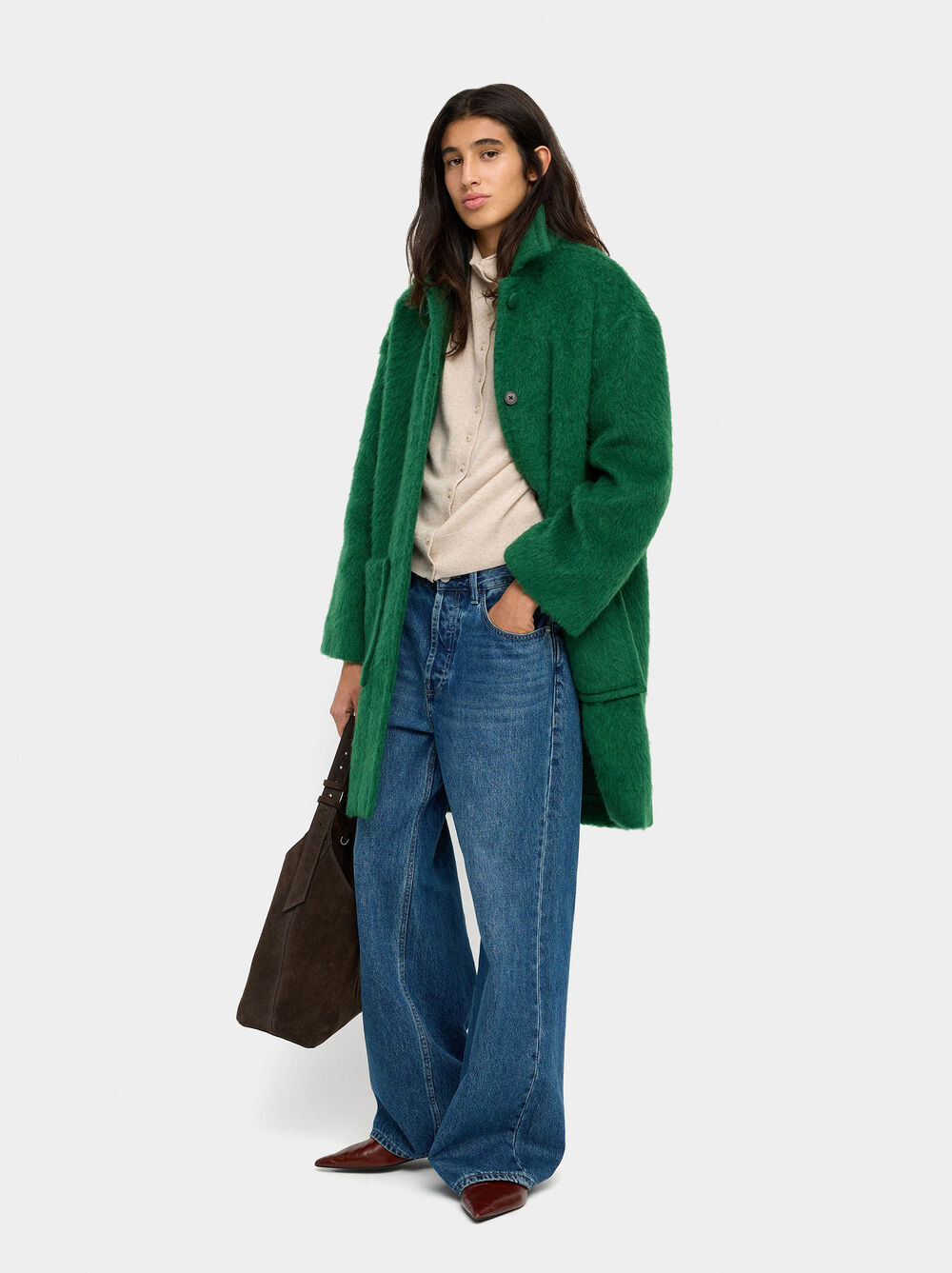 Wool blend faux fur effect jacket