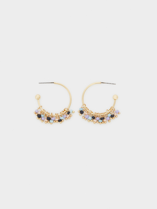 Small Hoop Earrings With Beads, , hi-res