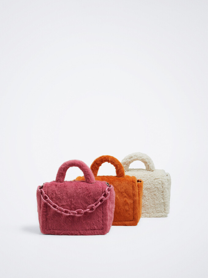 Faux Fur Bag With Chain, Pink, hi-res