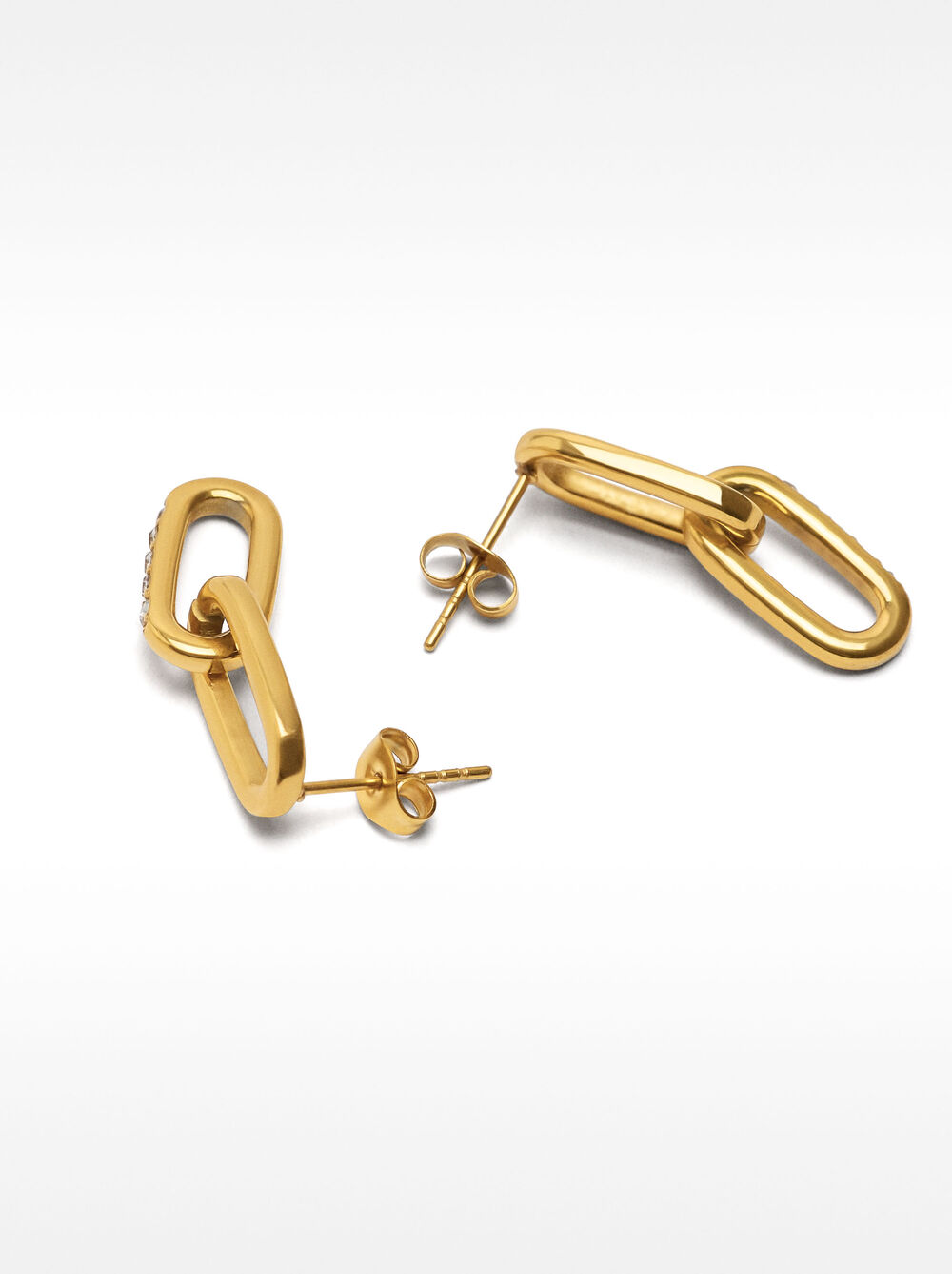 Link earrings with crystals - stainless steel