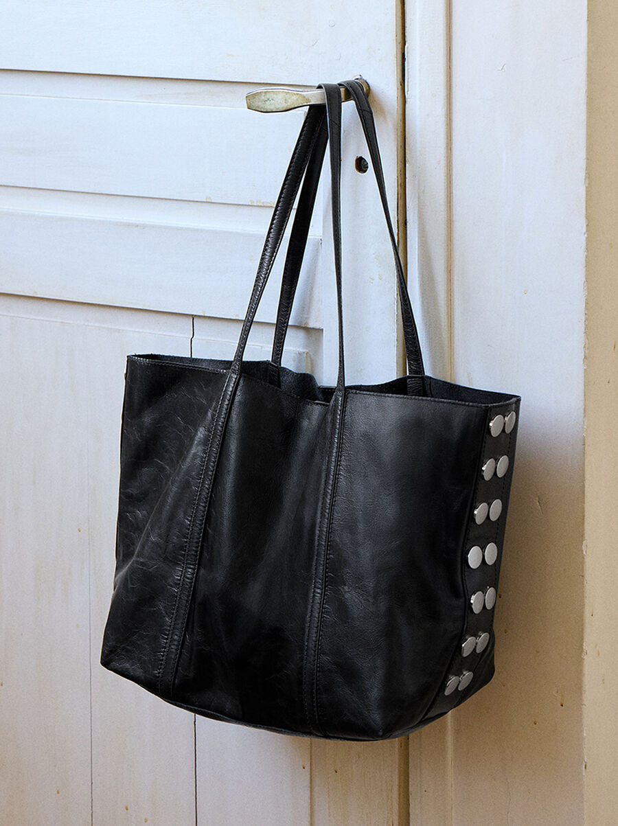 Leather shopper bag with studs