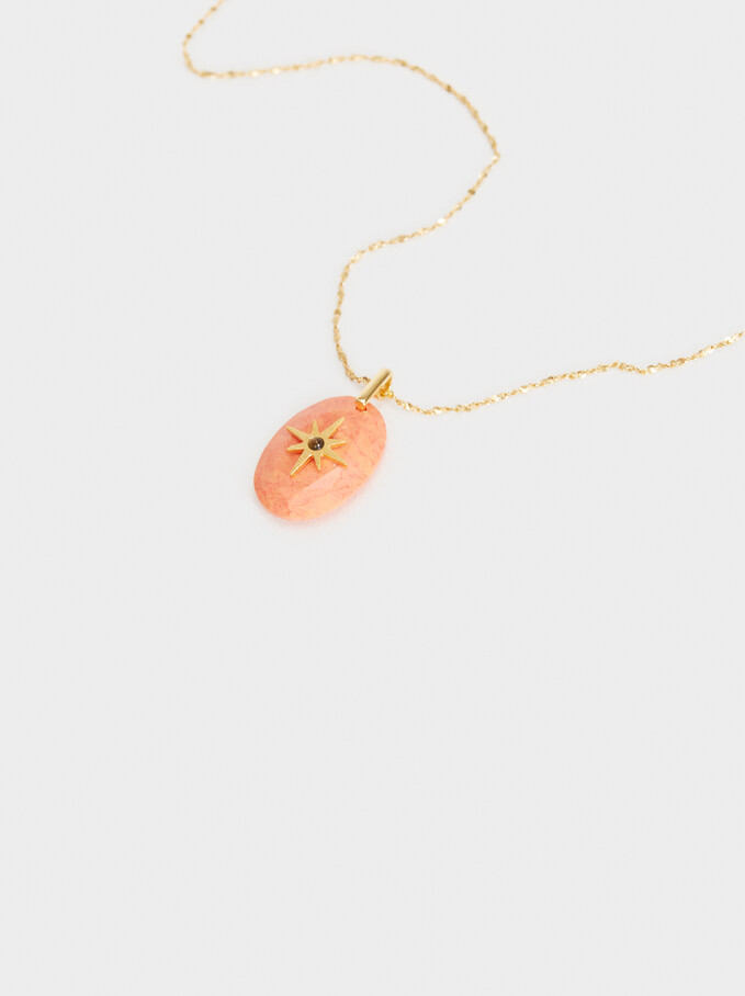 Short 925 Silver Necklace With Star Pendant, Coral, hi-res