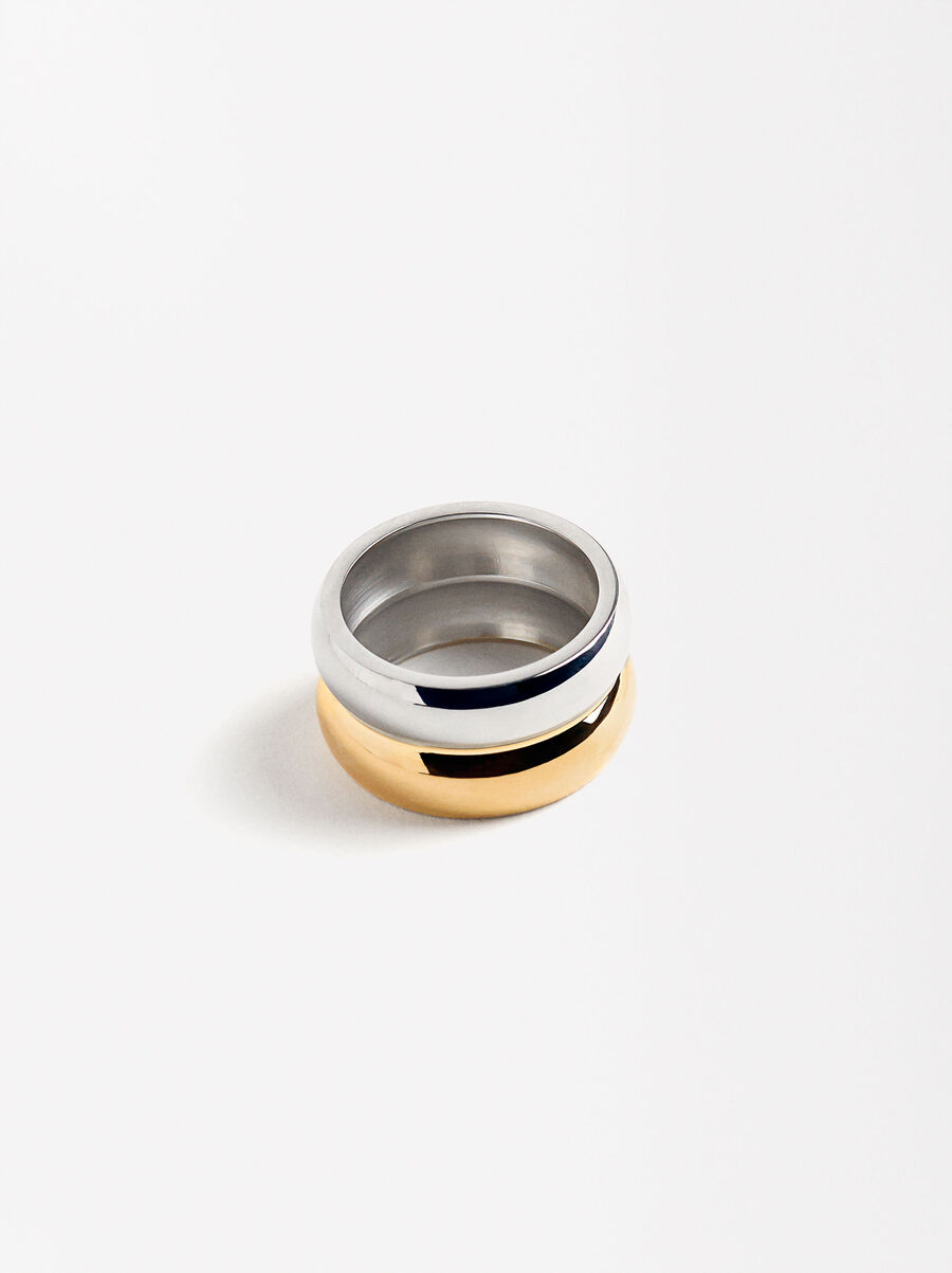 Bague bicolore double - Acier inoxydable