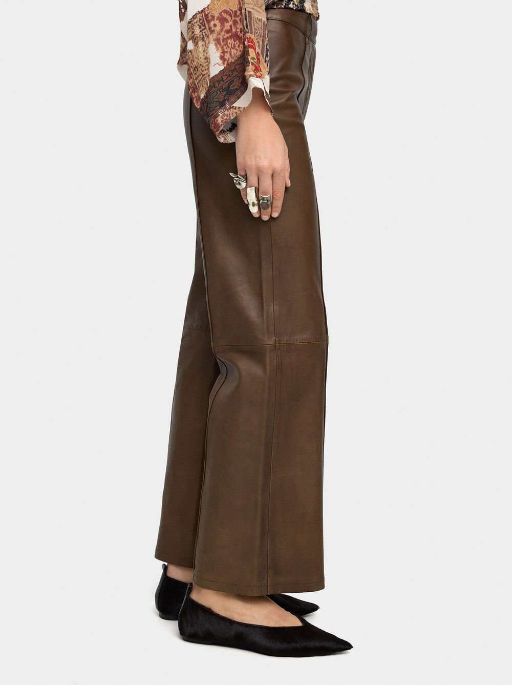 Flare leather trousers
