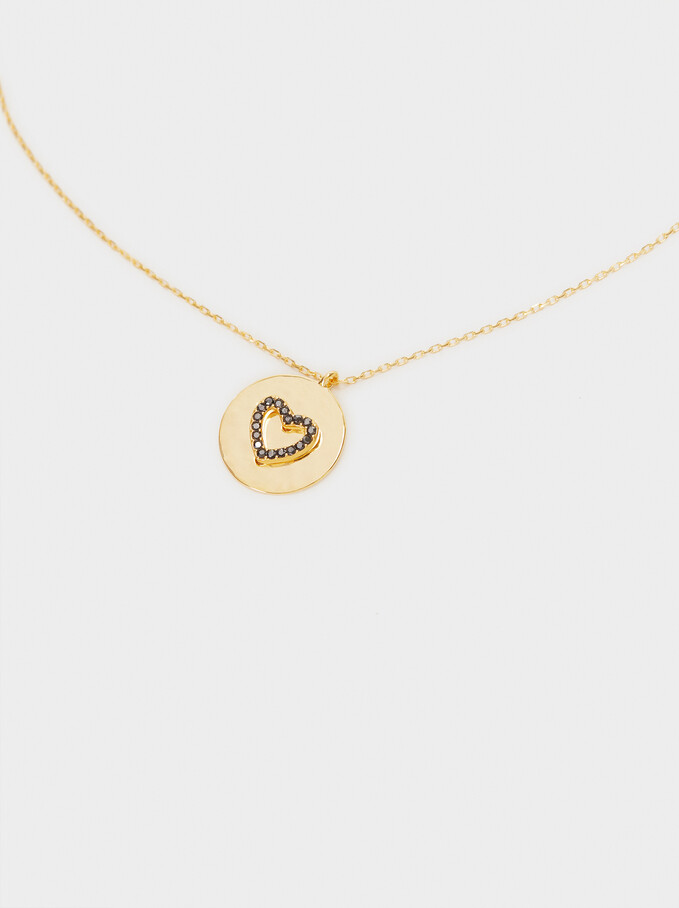 925 Silver Short Heart Necklace, Golden, hi-res