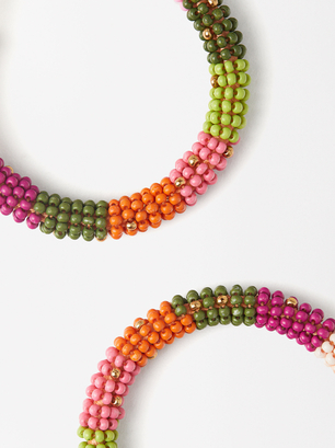 Beaded Hoop Earrings, Multicolor, hi-res
