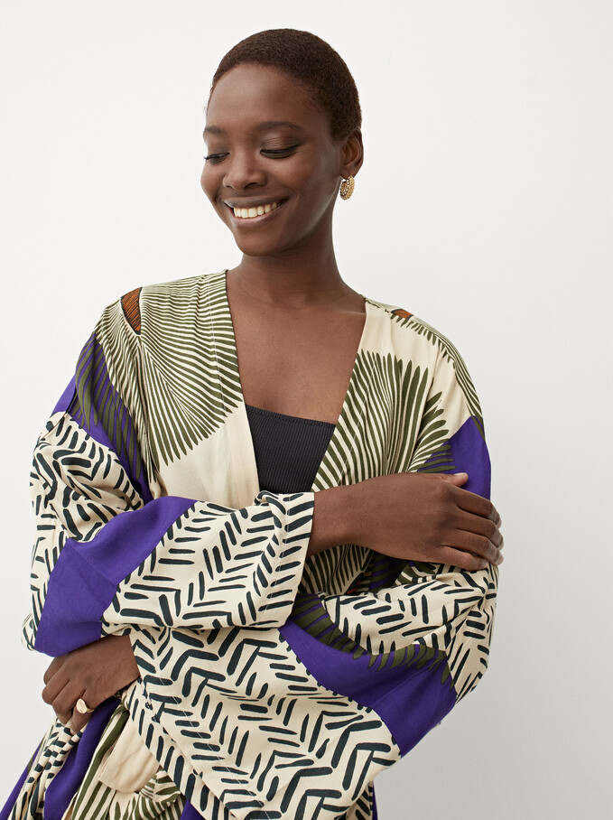 Printed Kimono Made From Sustainable Materials, Purple, hi-res