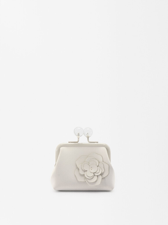 Coin Purse With Flower, Ecru, hi-res