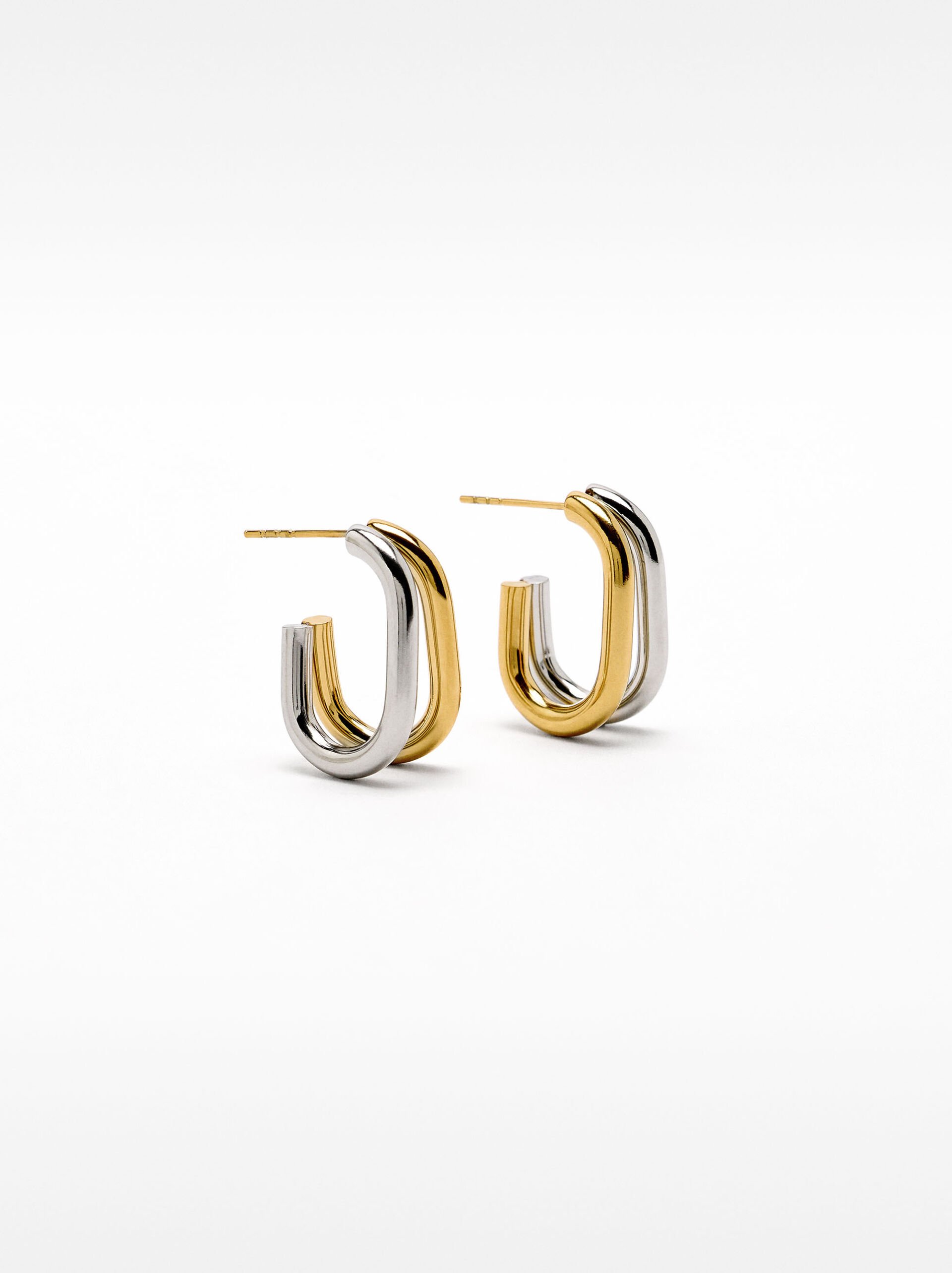 Open bicolor hoop earrings - stainless steel image number 0.0