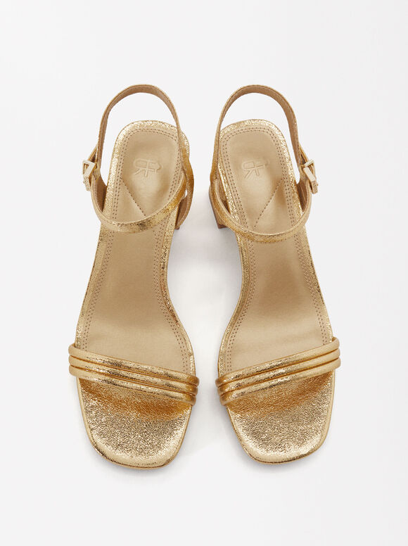 High Heel Metallic Sandals, Golden, hi-res