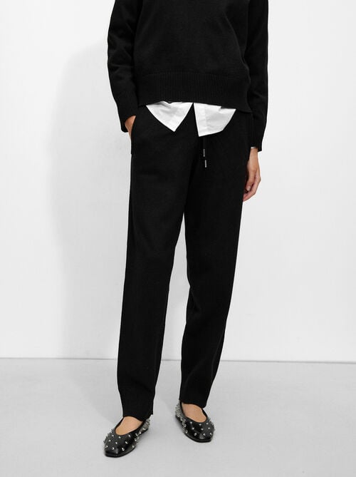 Knit trousers with wool and adjustable waist
