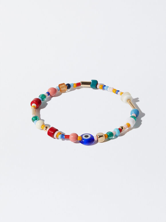 Elasticated Bead Bracelet, Multicolor, hi-res
