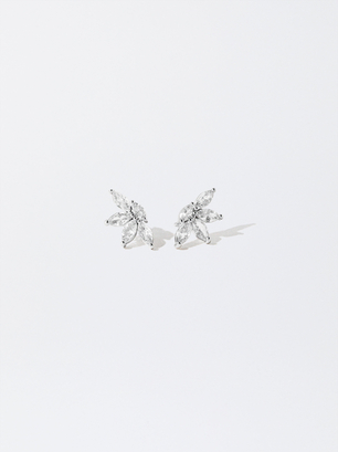Earrings With Zirconia, Silver, hi-res