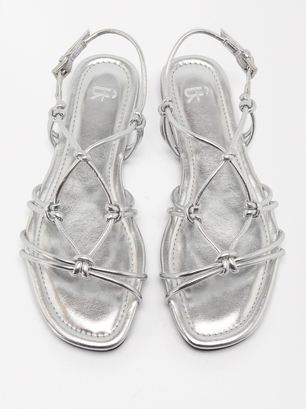 Online Exclusive - Metallic Flat Sandal Knots, Silver, hi-res